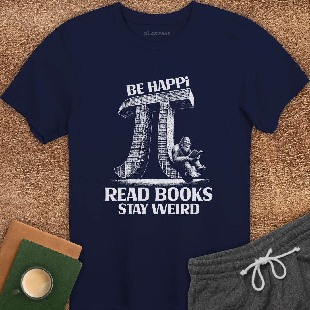 BE HAPPI READ BOOKS T-SHIRT