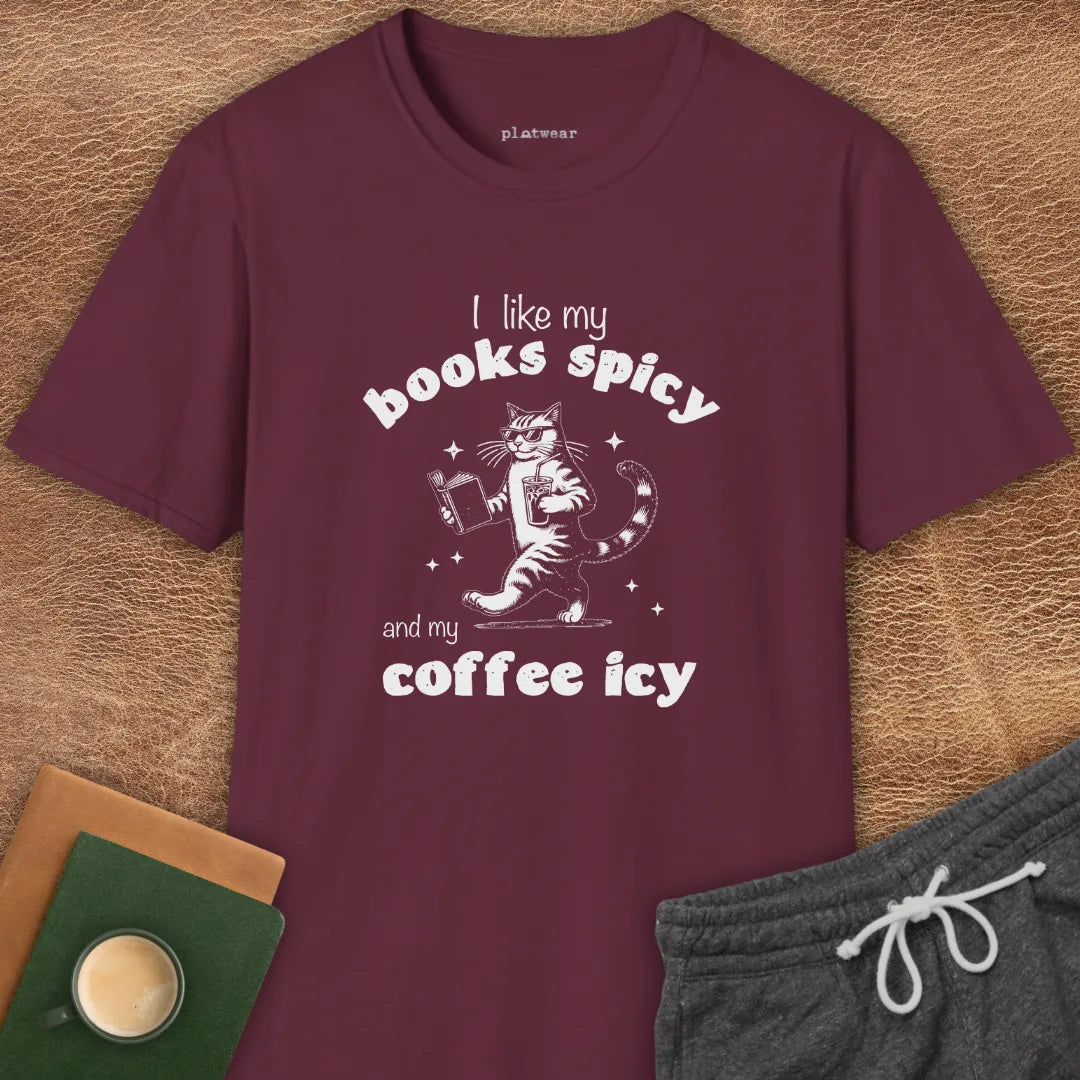 BOOKS SPICY COFFEE ICY T-SHIRT