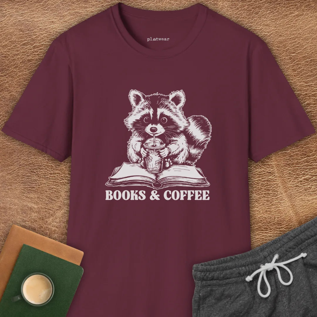 BOOKS & COFFEE RACCOON T-SHIRT
