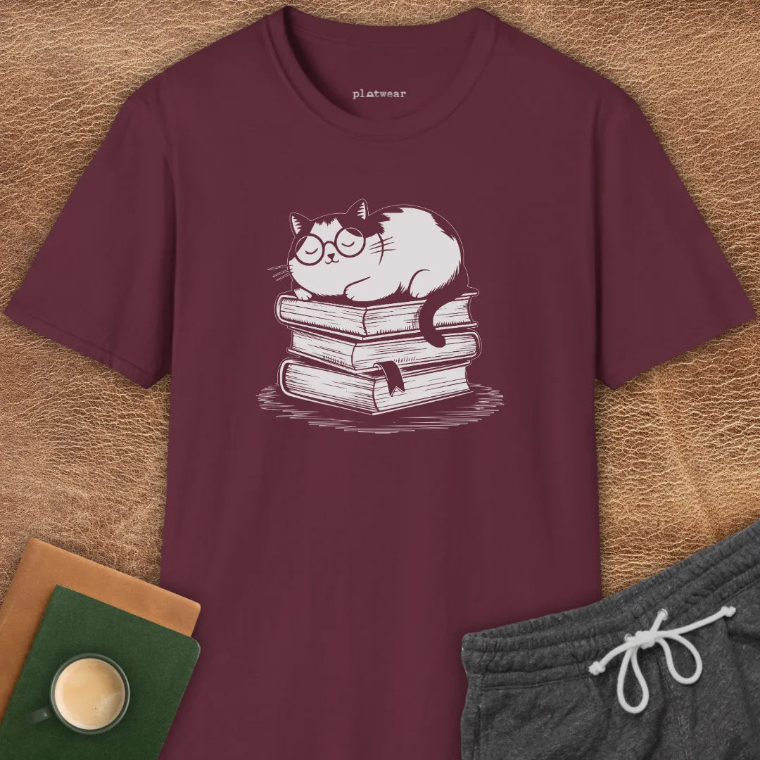 CAT ON BOOKS T-SHIRT