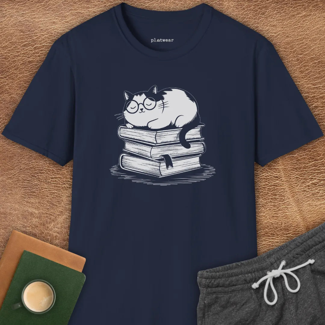 CAT ON BOOKS T-SHIRT