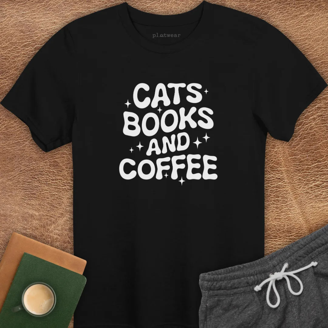 CATS, BOOKS & COFFEE T-SHIRT