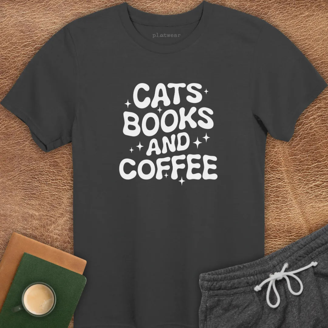CATS, BOOKS & COFFEE T-SHIRT