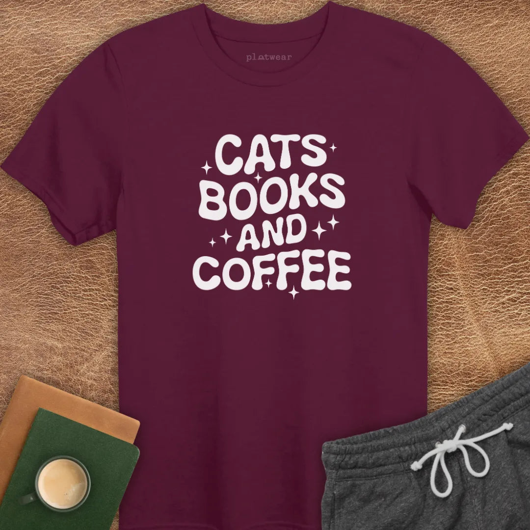CATS, BOOKS & COFFEE T-SHIRT