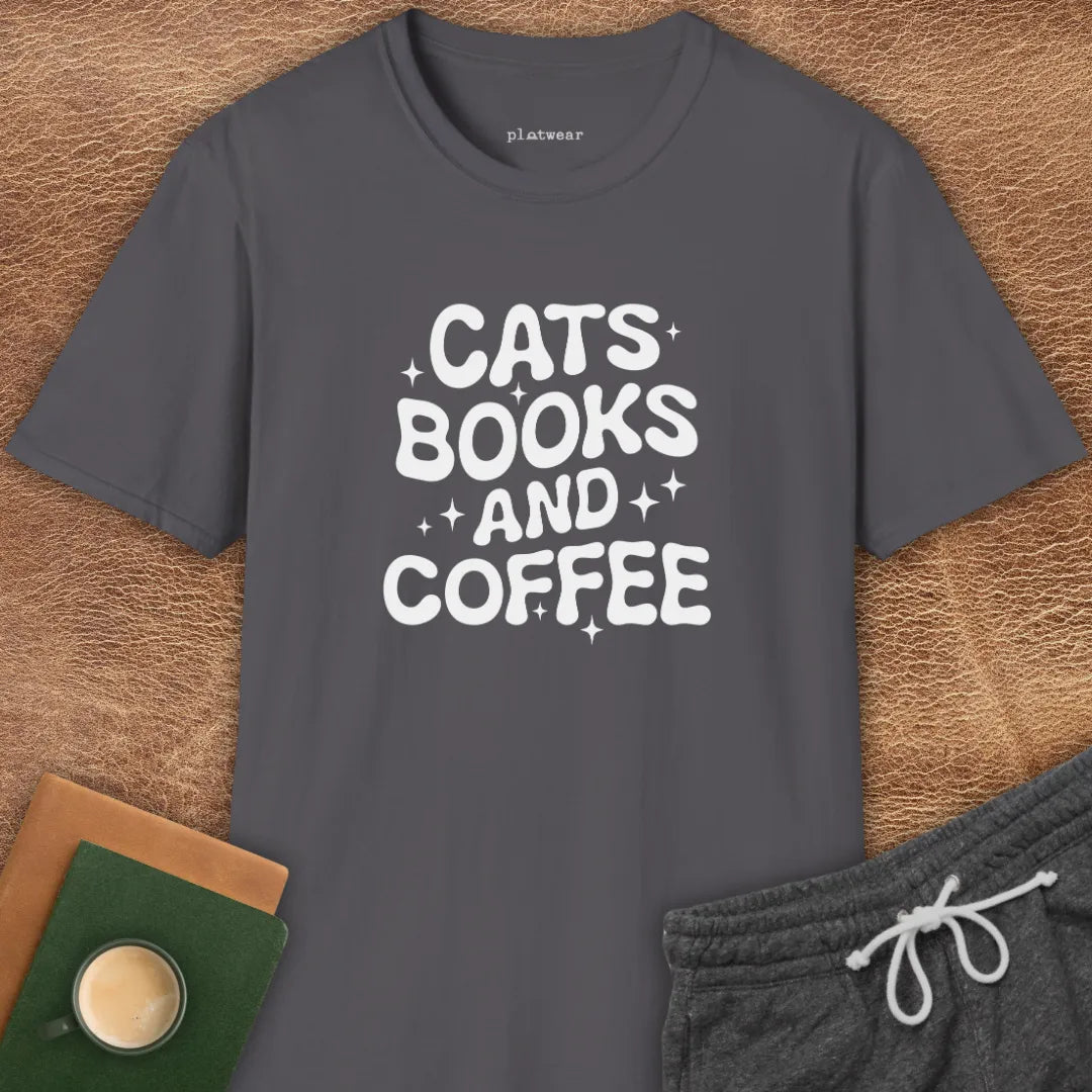 CATS, BOOKS & COFFEE T-SHIRT