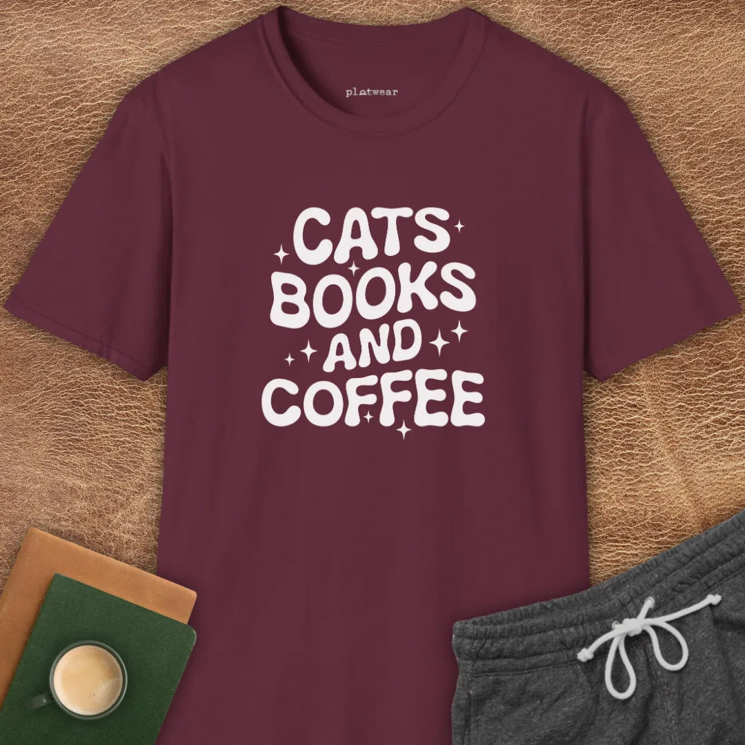 CATS, BOOKS & COFFEE T-SHIRT