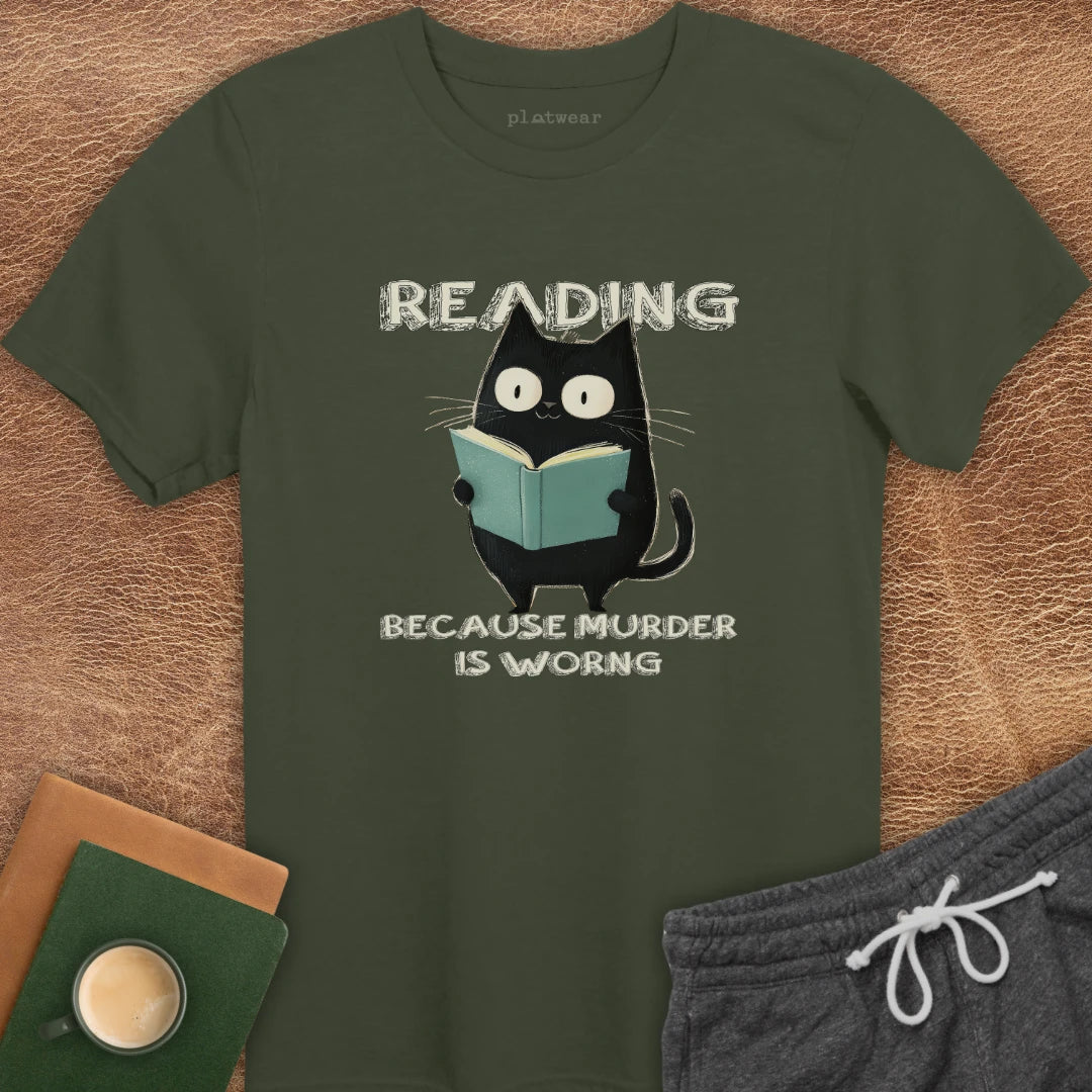 CAT READING BECAUSE T-SHIRT