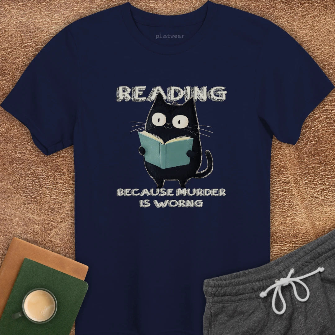 CAT READING BECAUSE T-SHIRT