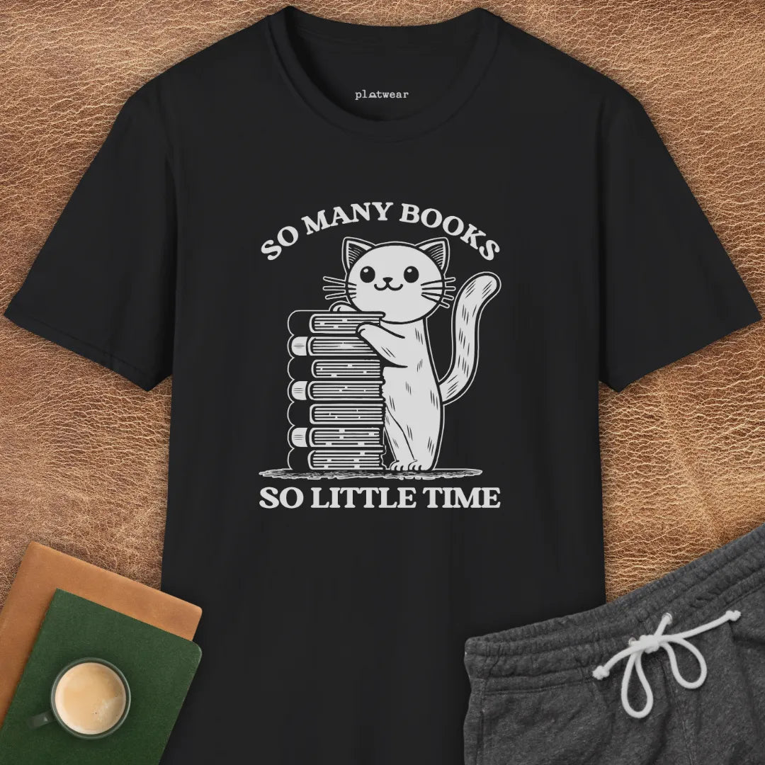 SO MANY BOOKS CAT T-SHIRT