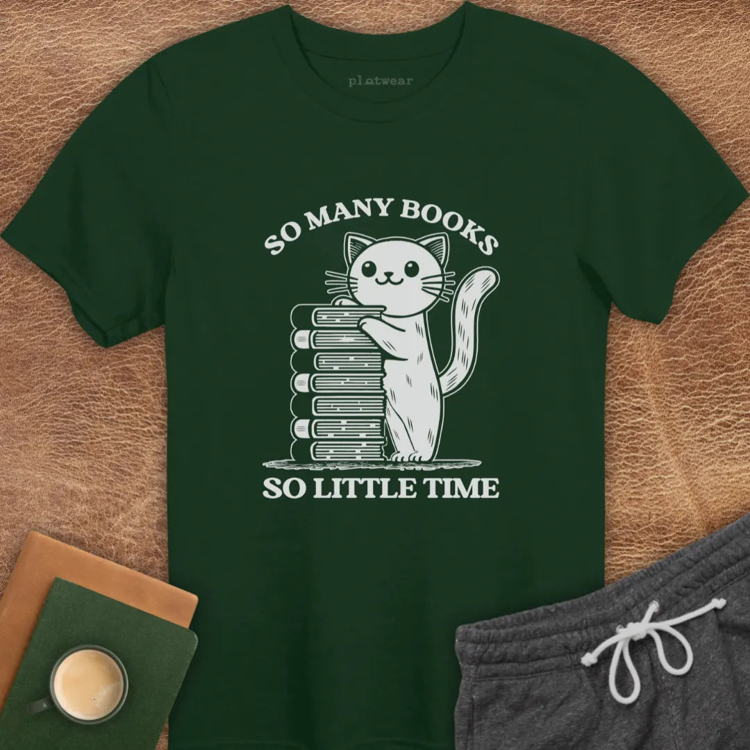 SO MANY BOOKS CAT T-SHIRT