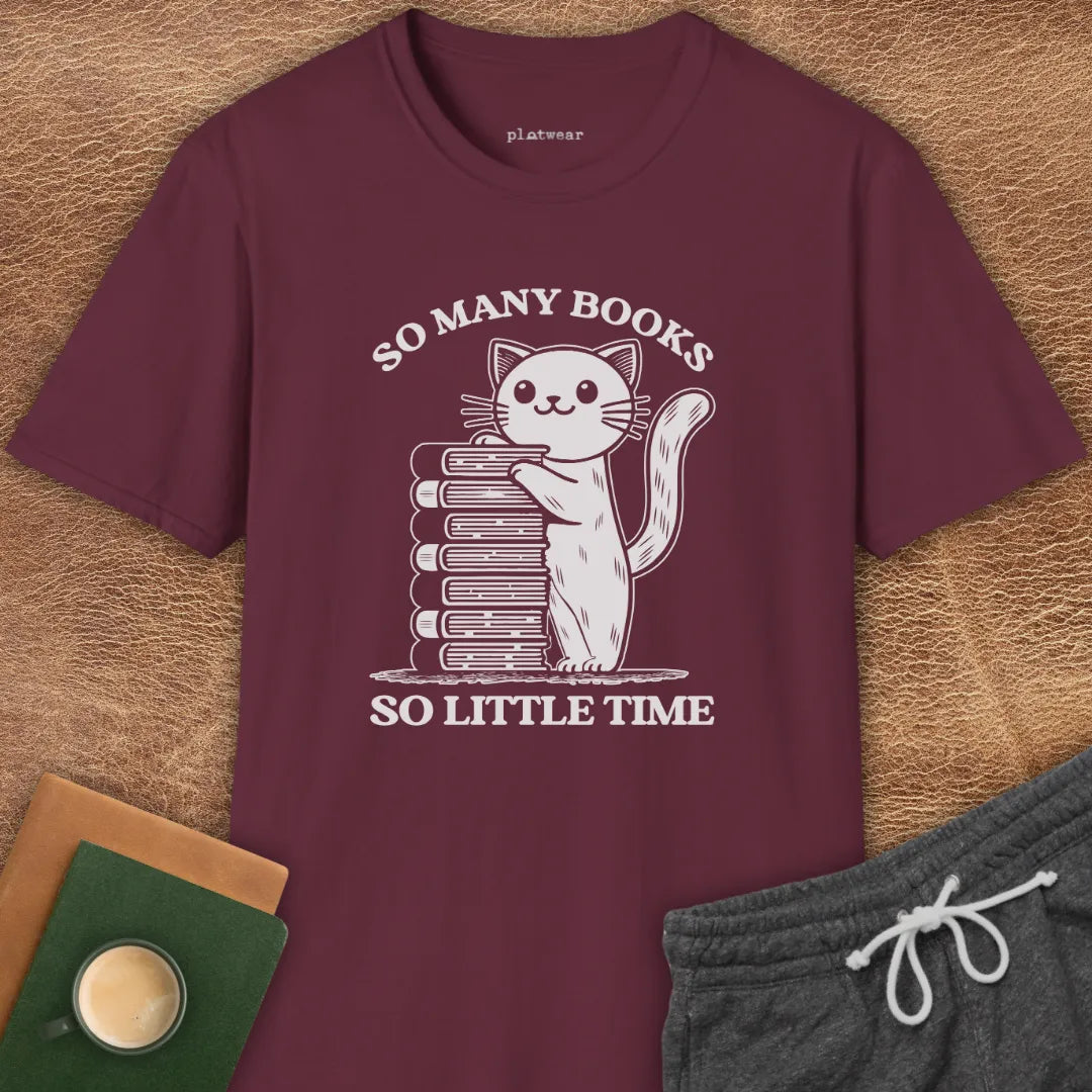 SO MANY BOOKS CAT T-SHIRT