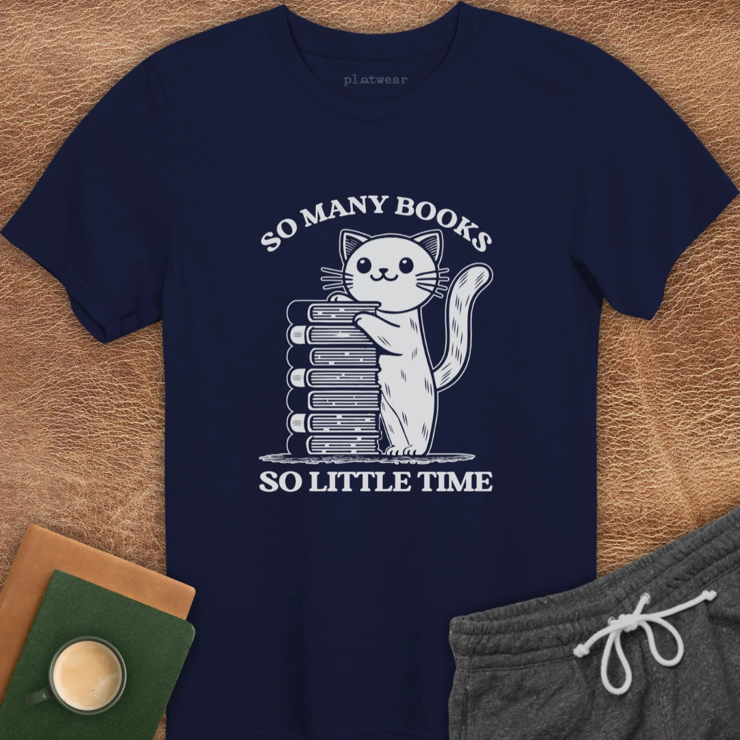 SO MANY BOOKS CAT T-SHIRT