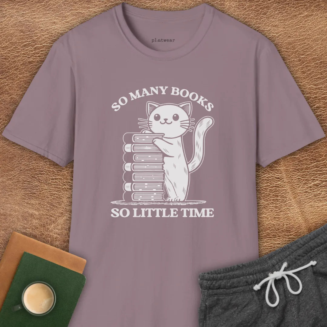 SO MANY BOOKS CAT T-SHIRT