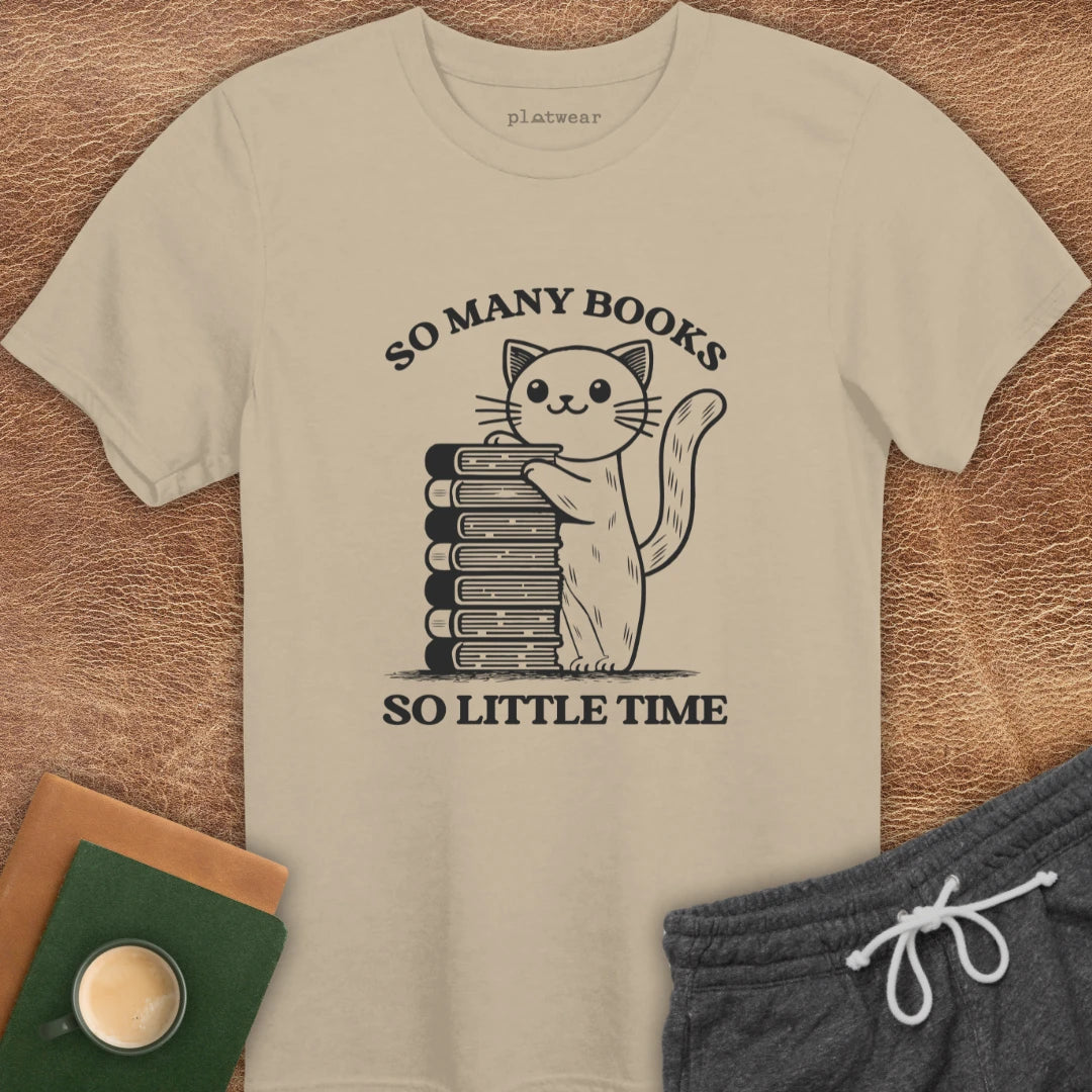 SO MANY BOOKS CAT T-SHIRT