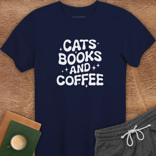 CATS, BOOKS & COFFEE T-SHIRT