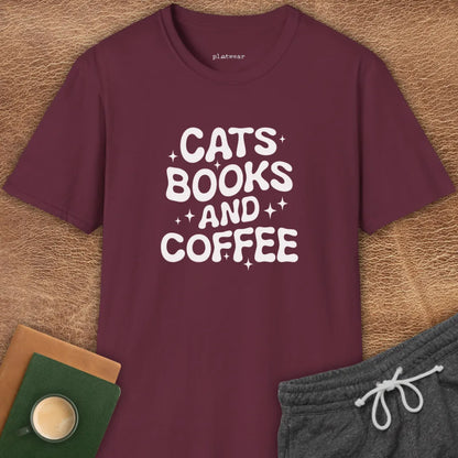 CATS, BOOKS & COFFEE T-SHIRT