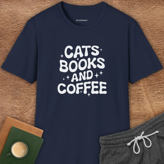 CATS, BOOKS & COFFEE T-SHIRT