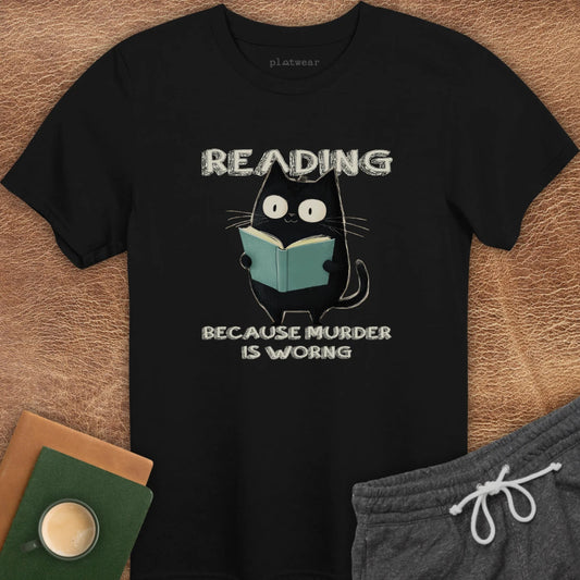 CAT READING BECAUSE T-SHIRT