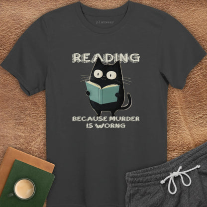 CAT READING BECAUSE T-SHIRT