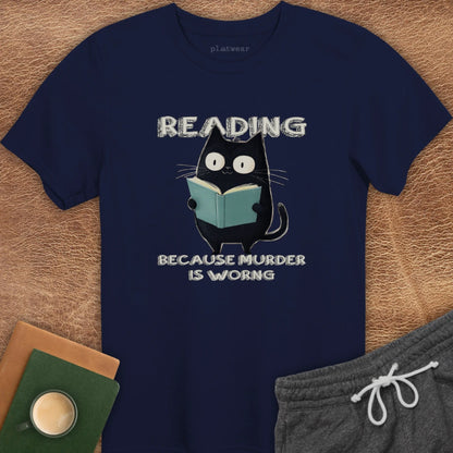 CAT READING BECAUSE T-SHIRT