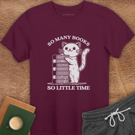 SO MANY BOOKS CAT T-SHIRT